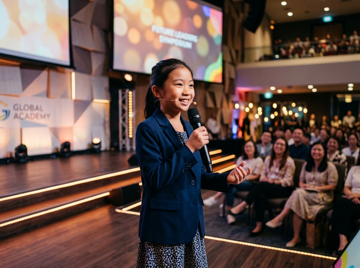 Confident public speaking student